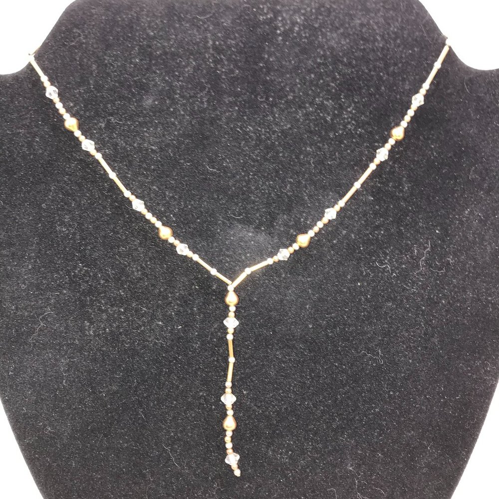 15 1/2" Gold and Clear Y-Shaped Beaded Necklace